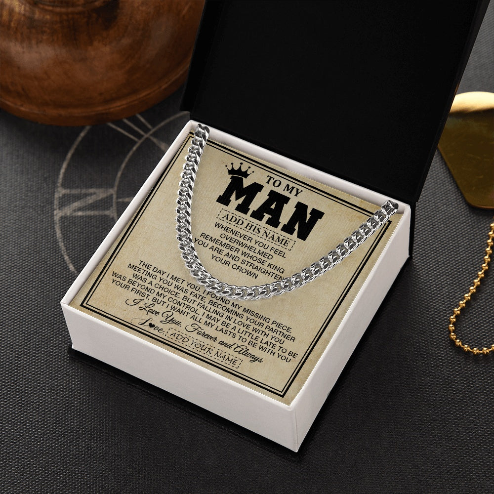Cuban Link Chain Necklace Stainless Steel | 2 | Personalized To My Man Necklace For Men My King Romantic Boyfriend Husband Gifts Birthday For Him Anniversary Day Christmas Customized Gift Box Message Card | https://siriusteestore.