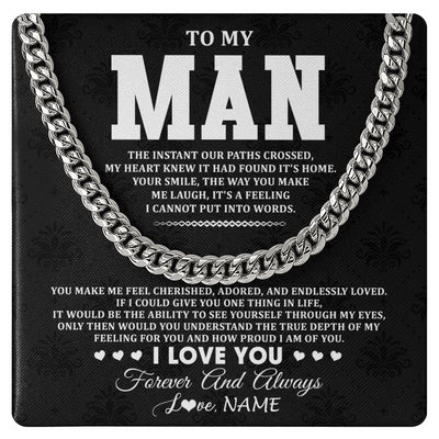Cuban Link Chain Necklace Stainless Steel | 1 | Personalized To My Man Necklace I Love You Boyfriend Valentines Day Gift Husband Birthday Gift Anniversary Wedding Christmas Customized Gift Box Message Card | siriusteestore
