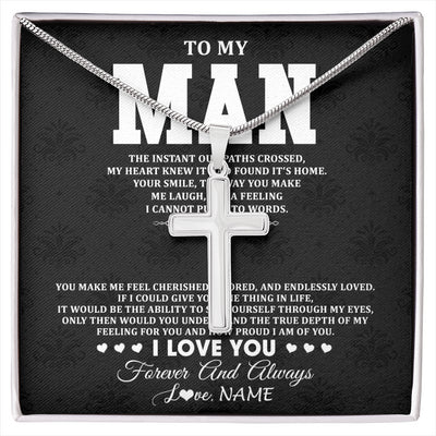 Stainless Cross Necklace Stainless Steel | 1 | Personalized To My Man Necklace I Love You Boyfriend Valentines Day Gift Husband Birthday Gift Anniversary Wedding Christmas Customized Gift Box Message Card | siriusteestore