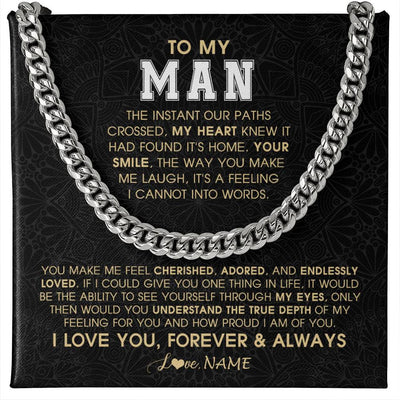 Cuban Link Chain Necklace Stainless Steel | 1 | Personalized To My Man Necklace The Instant Our Paths Crossed Boyfriend Fiancé Husband Valentines Day Birthday Christmas Customized Gift Box Message Card | siriusteestore