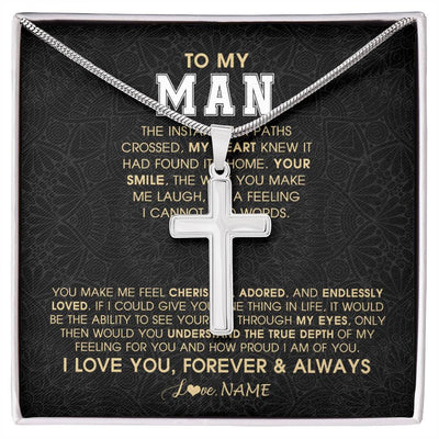 Stainless Cross Necklace Stainless Steel | 1 | Personalized To My Man Necklace The Instant Our Paths Crossed Boyfriend Fiancé Husband Valentines Day Birthday Christmas Customized Gift Box Message Card | siriusteestore