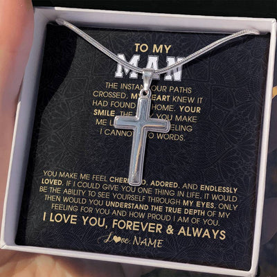 Stainless Cross Necklace Stainless Steel | 2 | Personalized To My Man Necklace The Instant Our Paths Crossed Boyfriend Fiancé Husband Valentines Day Birthday Christmas Customized Gift Box Message Card | siriusteestore