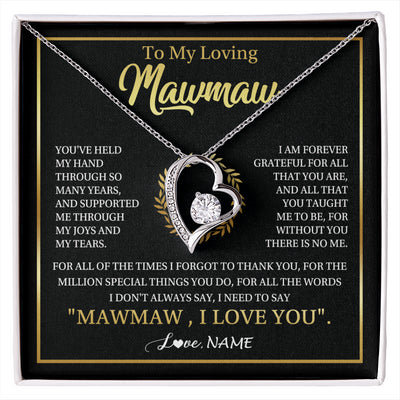Forever Love Necklace 14K White Gold Finish | 1 | Personalized To My Mawmaw Gifts Necklace From Granddaughter Grandson Grateful Thank You Mawmaw Birthday Mothers Day Jewelry Customized Gift Box Message Card | siriusteestore