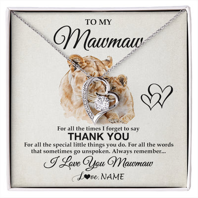 Forever Love Necklace 14K White Gold Finish | 1 | Personalized To My Mawmaw Necklace From Granddaughter Thank You Lion Mawmaw Gift For Mothers Day Birthday Gift Christmas For Mawmaw Gift Box Message Card | siriusteestore