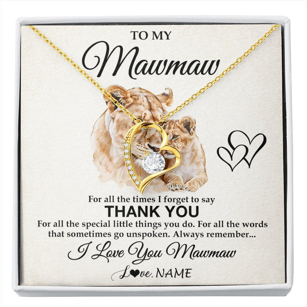 Forever Love Necklace 18K Yellow Gold Finish | 1 | Personalized To My Mawmaw Necklace From Granddaughter Thank You Lion Mawmaw Gift For Mothers Day Birthday Gift Christmas For Mawmaw Gift Box Message Card | siriusteestore