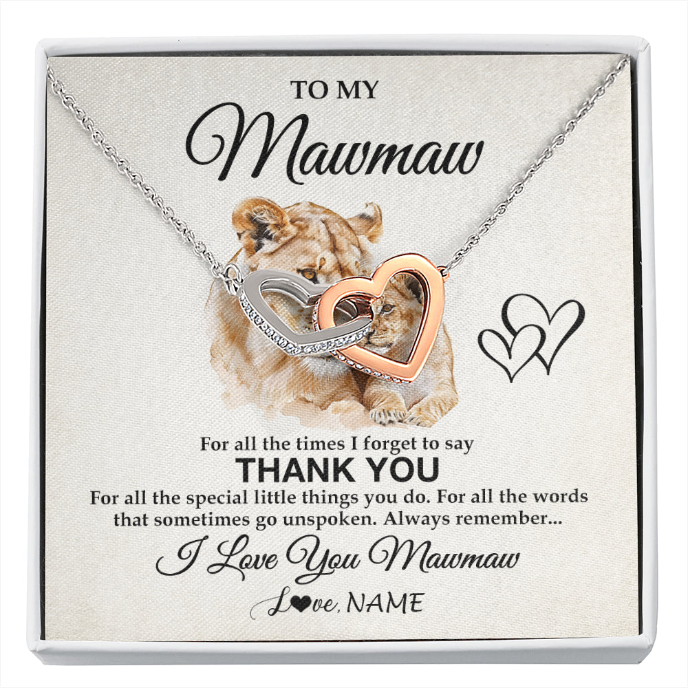 Interlocking Hearts Necklace Stainless Steel & Rose Gold Finish | 1 | Personalized To My Mawmaw Necklace From Granddaughter Thank You Lion Mawmaw Gift For Mothers Day Birthday Gift Christmas For Mawmaw Gift Box Message Card | siriusteestore