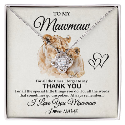 Love Knot Necklace 14K White Gold Finish | 1 | Personalized To My Mawmaw Necklace From Granddaughter Thank You Lion Mawmaw Gift For Mothers Day Birthday Gift Christmas For Mawmaw Gift Box Message Card | siriusteestore