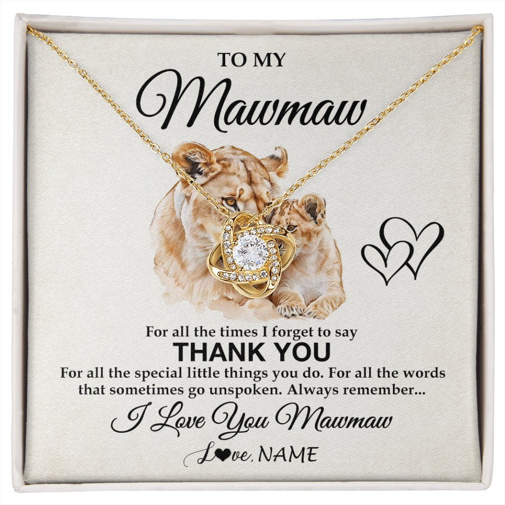 Love Knot Necklace 18K Yellow Gold Finish | 1 | Personalized To My Mawmaw Necklace From Granddaughter Thank You Lion Mawmaw Gift For Mothers Day Birthday Gift Christmas For Mawmaw Gift Box Message Card | siriusteestore