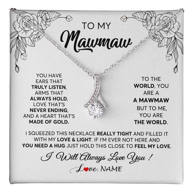 Alluring Beauty Necklace 14K White Gold Finish | 1 | Personalized To My Mawmaw Necklace From Grandkids Granddaughter Hold This Close Feel My Love Mawmaw Birthday Mothers Day Customized Gift Box Message Card | siriusteestore