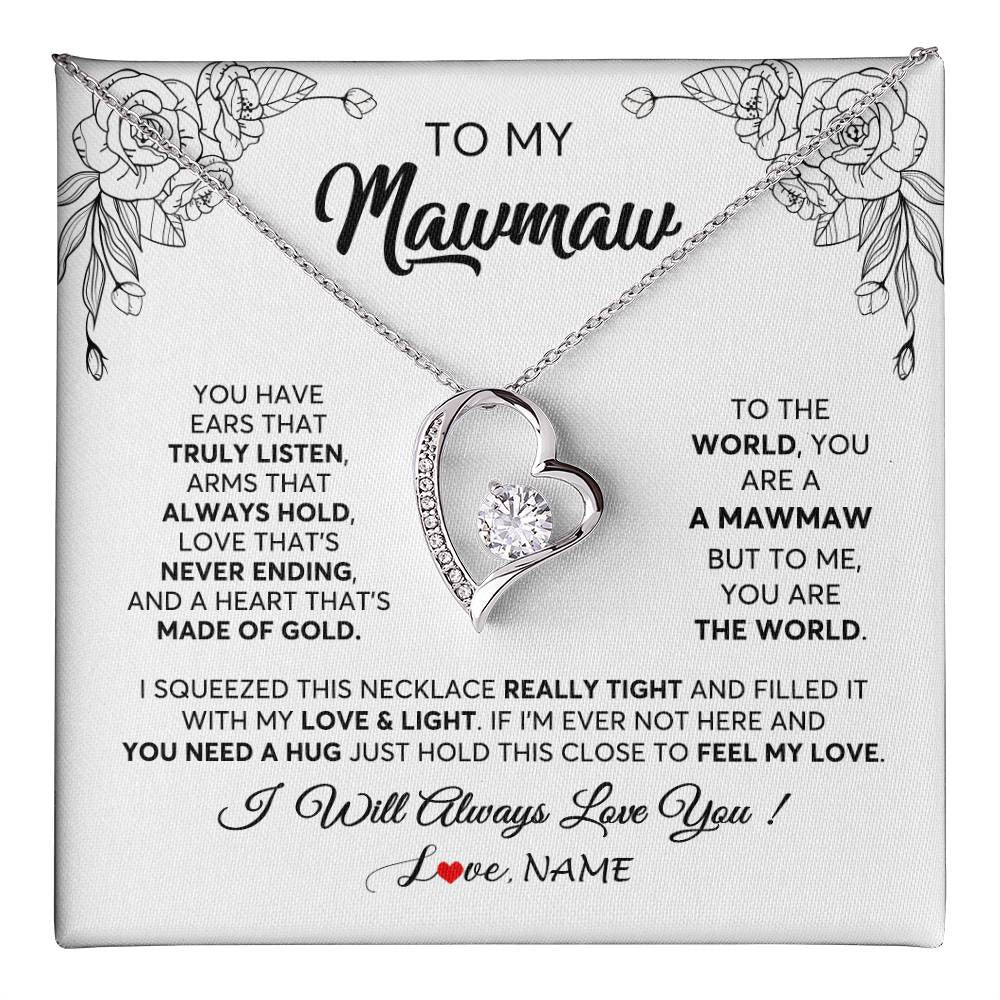 Forever Love Necklace 14K White Gold Finish | 1 | Personalized To My Mawmaw Necklace From Grandkids Granddaughter Hold This Close Feel My Love Mawmaw Birthday Mothers Day Customized Gift Box Message Card | siriusteestore