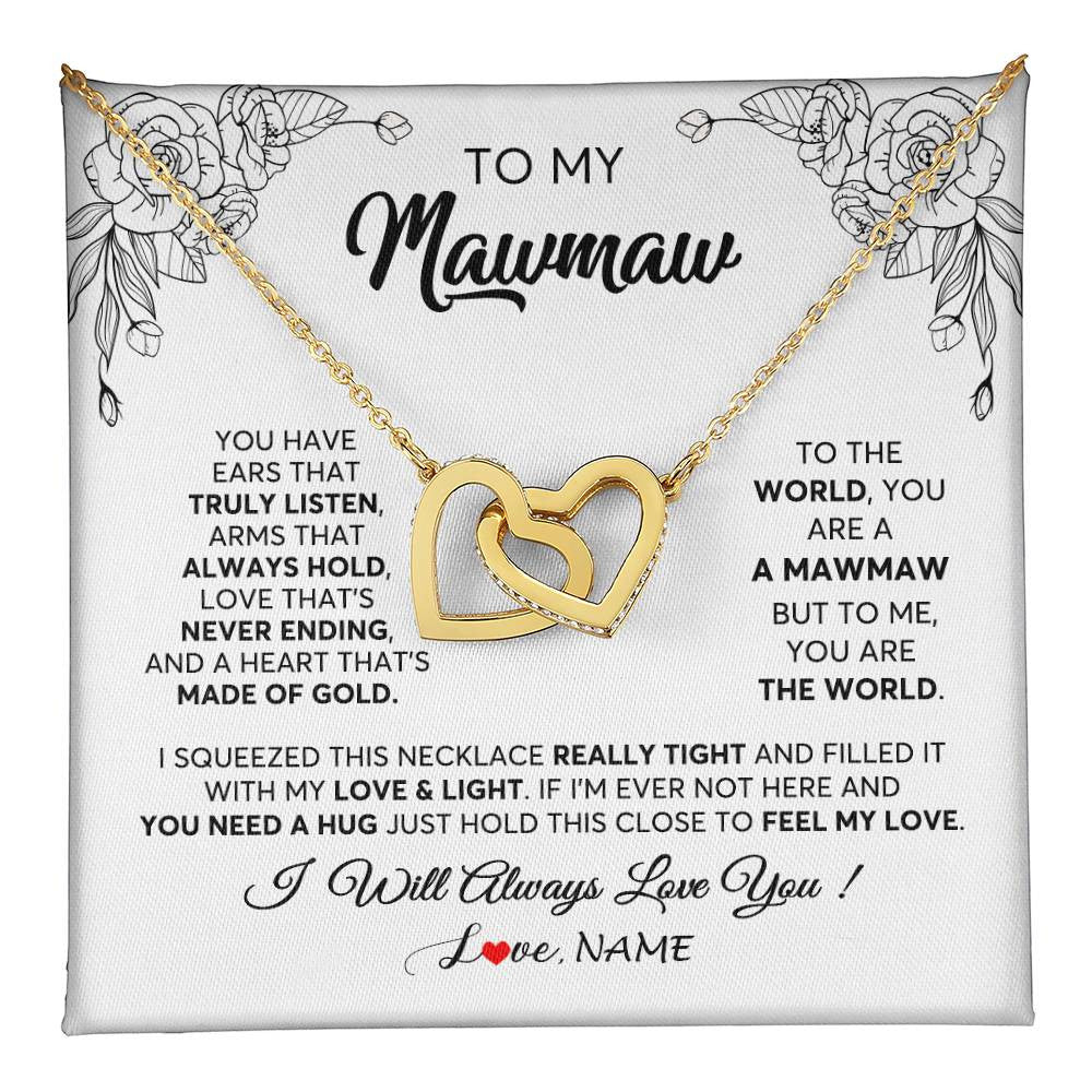 Interlocking Hearts Necklace 18K Yellow Gold Finish | 1 | Personalized To My Mawmaw Necklace From Grandkids Granddaughter Hold This Close Feel My Love Mawmaw Birthday Mothers Day Customized Gift Box Message Card | siriusteestore