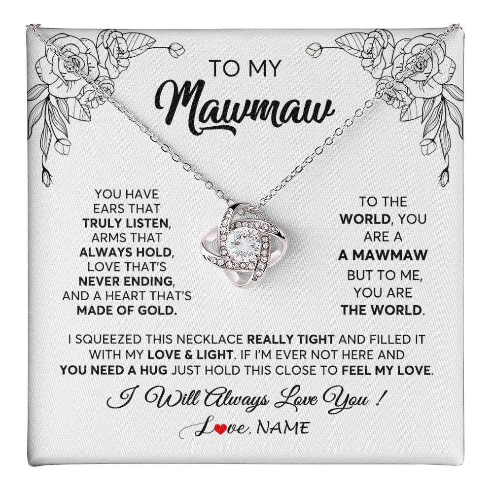 Love Knot Necklace 14K White Gold Finish | 1 | Personalized To My Mawmaw Necklace From Grandkids Granddaughter Hold This Close Feel My Love Mawmaw Birthday Mothers Day Customized Gift Box Message Card | siriusteestore