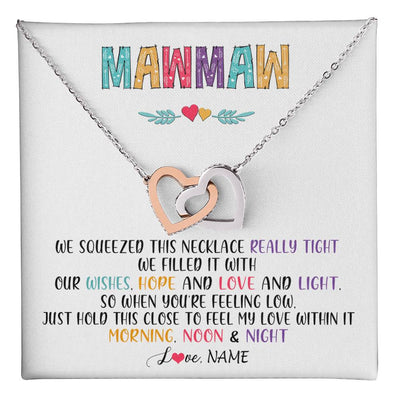 Interlocking Hearts Necklace Stainless Steel & Rose Gold Finish | 1 | Personalized To My Mawmaw Necklace From Grandkids Granddaughter We Squeezed This Necklace Mawmaw Birthday Mothers Day Customized Gift Box Message Card | siriusteestore