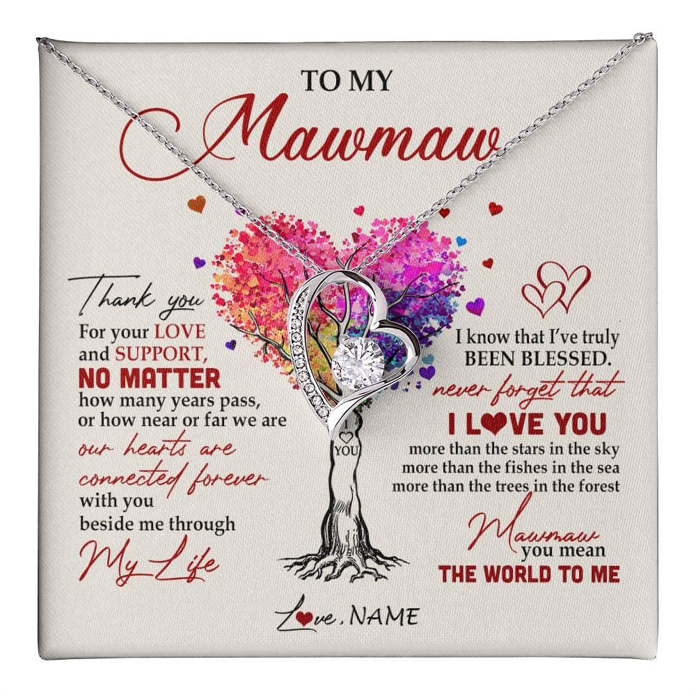 Forever Love Necklace 14K White Gold Finish | 1 | Personalized To My Mawmaw Necklace From Grandkids Never Forget That I Love You You Mean The World Mawmaw Birthday Mothers Day Customized Gift Box Message Card | siriusteestore