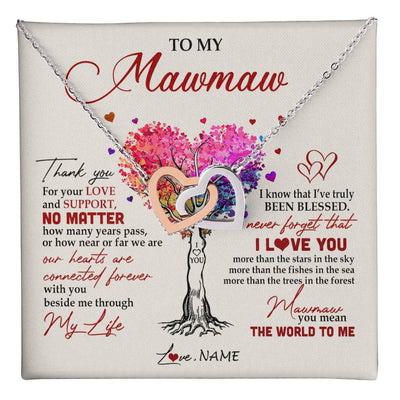 Interlocking Hearts Necklace Stainless Steel & Rose Gold Finish | 1 | Personalized To My Mawmaw Necklace From Grandkids Never Forget That I Love You You Mean The World Mawmaw Birthday Mothers Day Customized Gift Box Message Card | siriusteestore