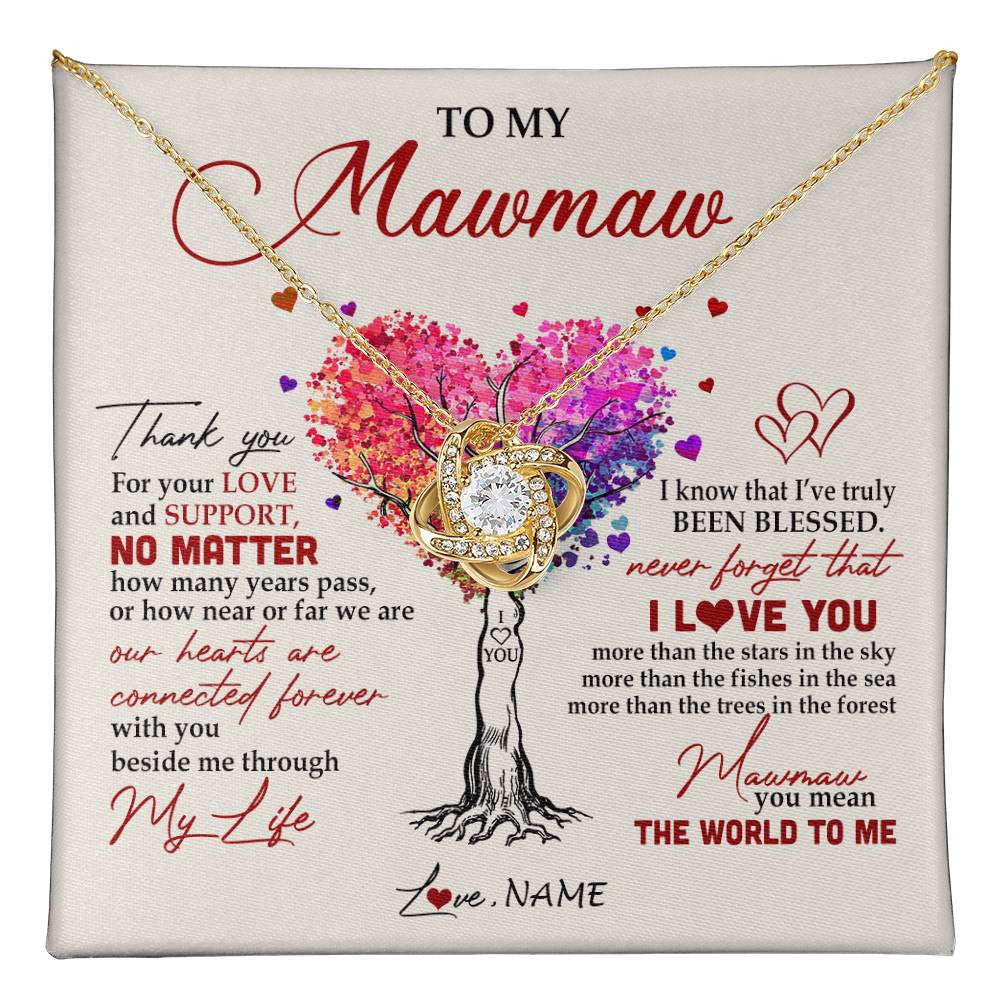 Love Knot Necklace 18K Yellow Gold Finish | 1 | Personalized To My Mawmaw Necklace From Grandkids Never Forget That I Love You You Mean The World Mawmaw Birthday Mothers Day Customized Gift Box Message Card | siriusteestore