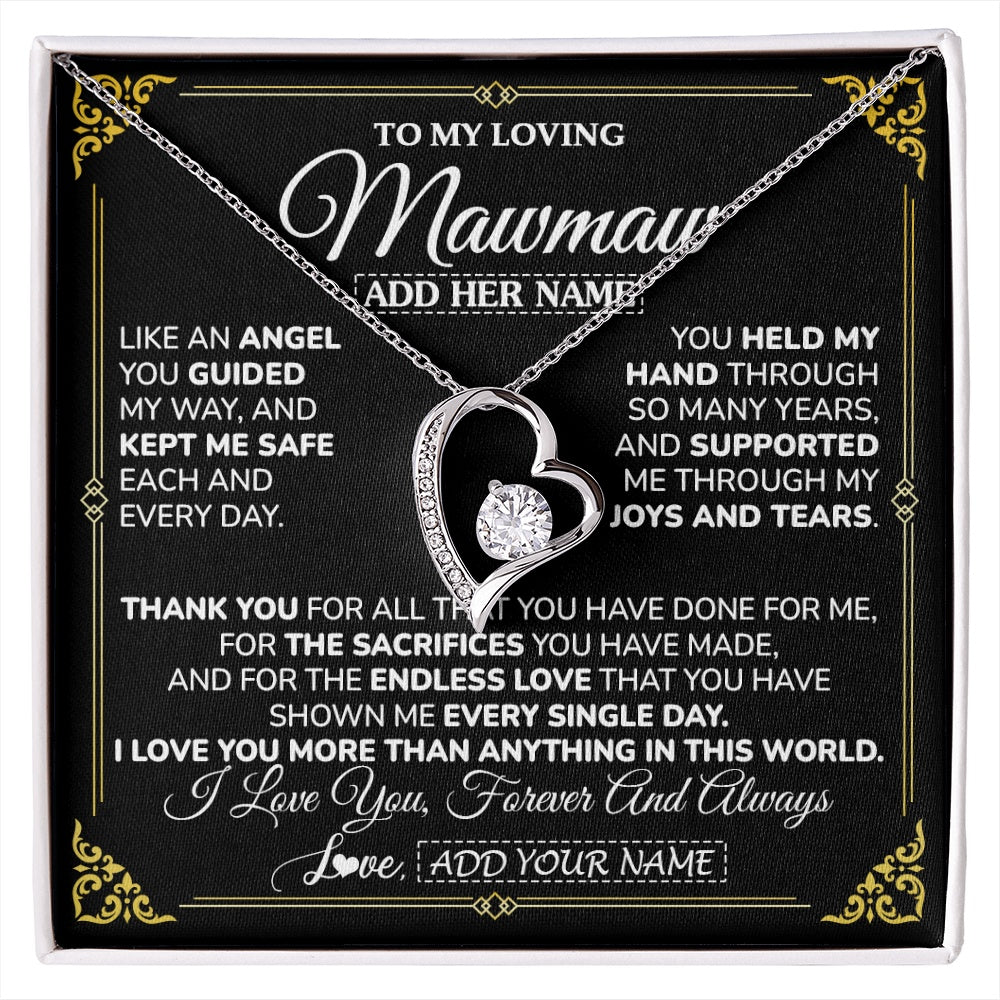 Forever Love Necklace 14K White Gold Finish | 1 | Personalized To My Mawmaw Necklace Gifts Meaningful Gift To Mawmaw From Granddaughter Without You There Is No Me Mothers Day Birthday Gift Box Message Card | https://siriusteestore.