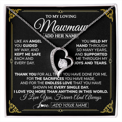 Forever Love Necklace 14K White Gold Finish | 1 | Personalized To My Mawmaw Necklace Gifts Meaningful Gift To Mawmaw From Granddaughter Without You There Is No Me Mothers Day Birthday Gift Box Message Card | https://siriusteestore.