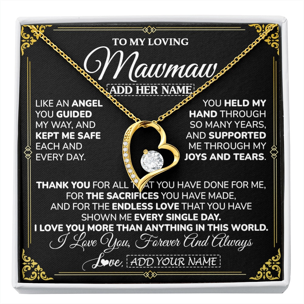Forever Love Necklace 18K Yellow Gold Finish | 1 | Personalized To My Mawmaw Necklace Gifts Meaningful Gift To Mawmaw From Granddaughter Without You There Is No Me Mothers Day Birthday Gift Box Message Card | https://siriusteestore.