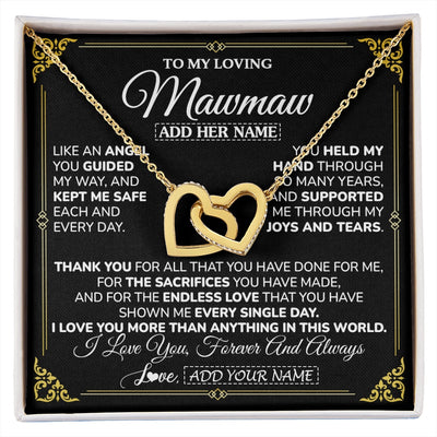 Interlocking Hearts Necklace 18K Yellow Gold Finish | 1 | Personalized To My Mawmaw Necklace Gifts Meaningful Gift To Mawmaw From Granddaughter Without You There Is No Me Mothers Day Birthday Gift Box Message Card | https://siriusteestore.