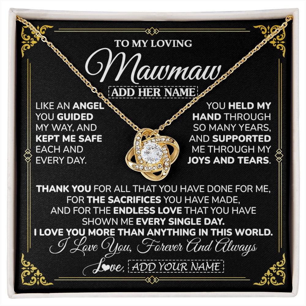 Love Knot Necklace 18K Yellow Gold Finish | 1 | Personalized To My Mawmaw Necklace Gifts Meaningful Gift To Mawmaw From Granddaughter Without You There Is No Me Mothers Day Birthday Gift Box Message Card | https://siriusteestore.