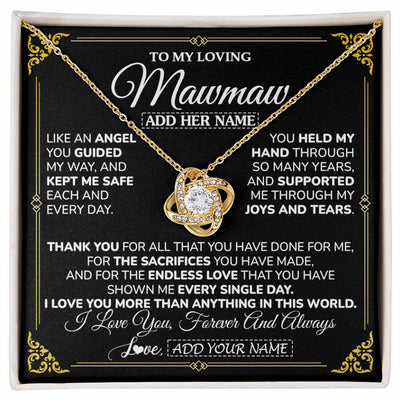 Love Knot Necklace 18K Yellow Gold Finish | 1 | Personalized To My Mawmaw Necklace Gifts Meaningful Gift To Mawmaw From Granddaughter Without You There Is No Me Mothers Day Birthday Gift Box Message Card | https://siriusteestore.