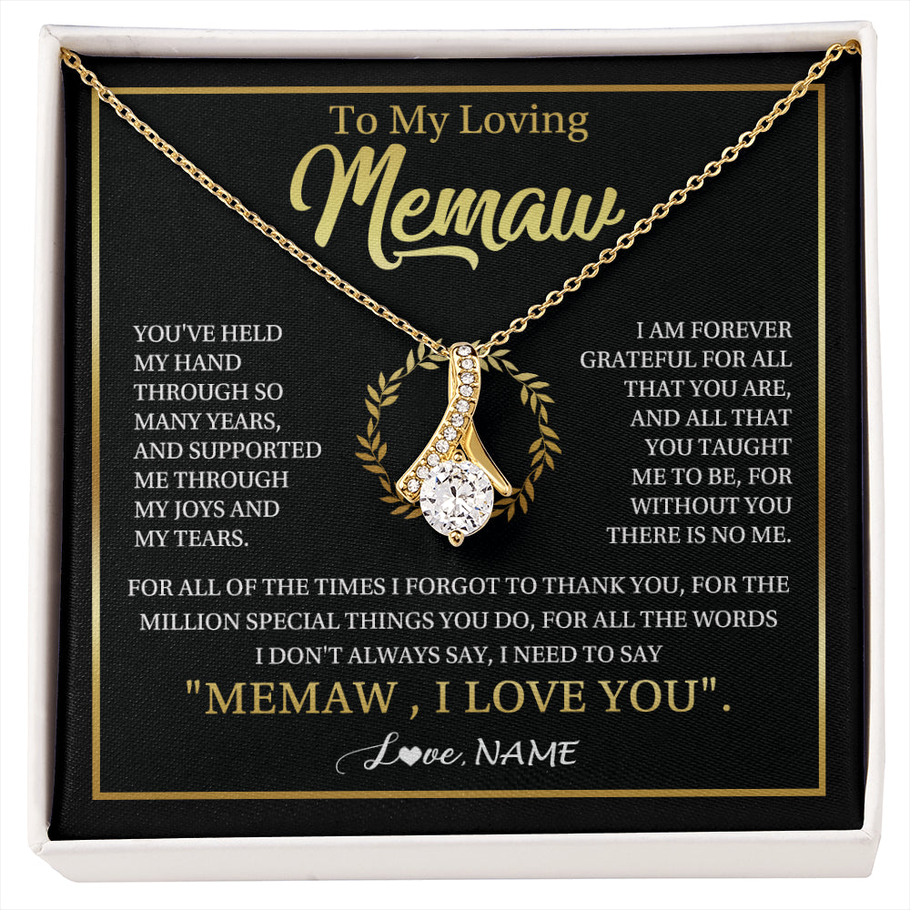 Alluring Beauty Necklace 18K Yellow Gold Finish | 1 | Personalized To My Memaw Gifts Necklace From Granddaughter Grandson Grateful Thank You Memaw Birthday Mothers Day Jewelry Customized Gift Box Message Card | siriusteestore