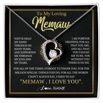 Forever Love Necklace 14K White Gold Finish | 1 | Personalized To My Memaw Gifts Necklace From Granddaughter Grandson Grateful Thank You Memaw Birthday Mothers Day Jewelry Customized Gift Box Message Card | siriusteestore
