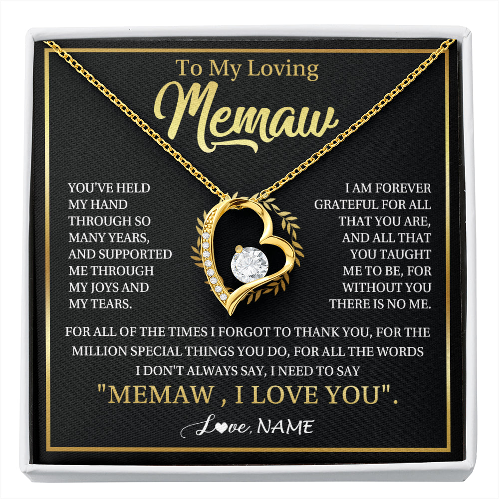 Forever Love Necklace 18K Yellow Gold Finish | 1 | Personalized To My Memaw Gifts Necklace From Granddaughter Grandson Grateful Thank You Memaw Birthday Mothers Day Jewelry Customized Gift Box Message Card | siriusteestore
