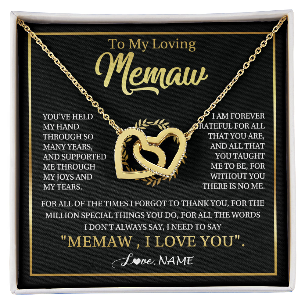 Interlocking Hearts Necklace 18K Yellow Gold Finish | 1 | Personalized To My Memaw Gifts Necklace From Granddaughter Grandson Grateful Thank You Memaw Birthday Mothers Day Jewelry Customized Gift Box Message Card | siriusteestore