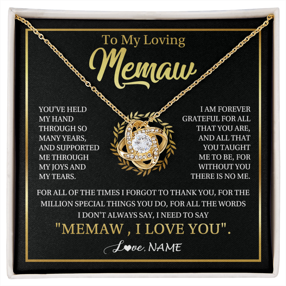 Love Knot Necklace 18K Yellow Gold Finish | 1 | Personalized To My Memaw Gifts Necklace From Granddaughter Grandson Grateful Thank You Memaw Birthday Mothers Day Jewelry Customized Gift Box Message Card | siriusteestore