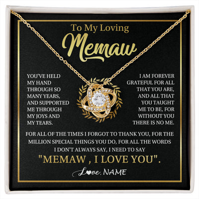 Love Knot Necklace 18K Yellow Gold Finish | 1 | Personalized To My Memaw Gifts Necklace From Granddaughter Grandson Grateful Thank You Memaw Birthday Mothers Day Jewelry Customized Gift Box Message Card | siriusteestore