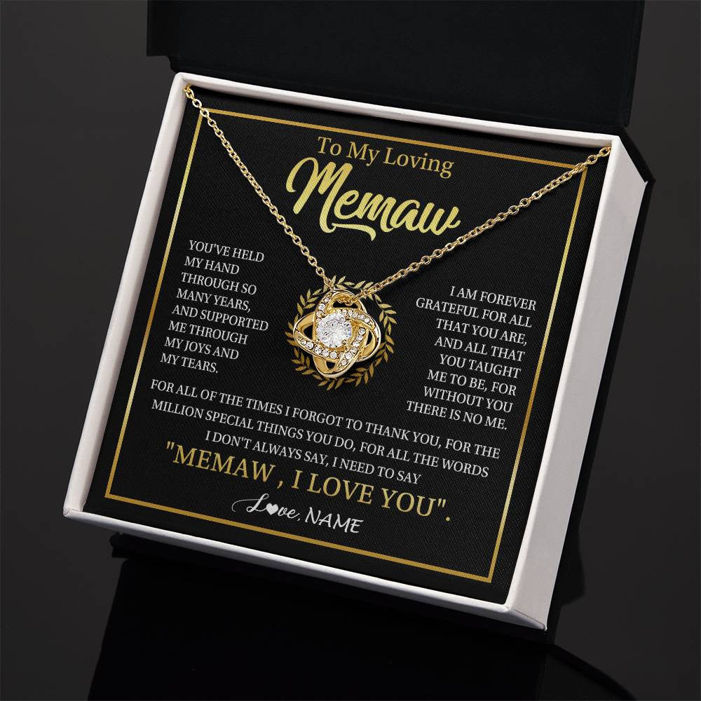 Love Knot Necklace 18K Yellow Gold Finish | 2 | Personalized To My Memaw Gifts Necklace From Granddaughter Grandson Grateful Thank You Memaw Birthday Mothers Day Jewelry Customized Gift Box Message Card | siriusteestore