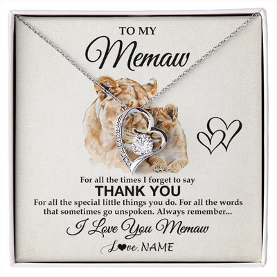Forever Love Necklace 14K White Gold Finish | 1 | Personalized To My Memaw Necklace From Granddaughter Thank You Lion Memaw Gift For Mothers Day Birthday Gift Christmas For Memaw Gift Box Message Card | siriusteestore