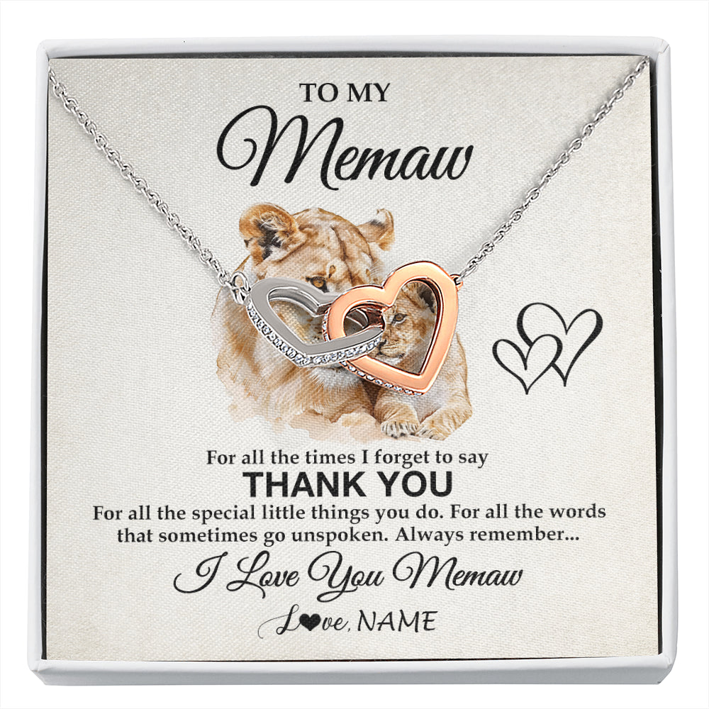 Interlocking Hearts Necklace Stainless Steel & Rose Gold Finish | 1 | Personalized To My Memaw Necklace From Granddaughter Thank You Lion Memaw Gift For Mothers Day Birthday Gift Christmas For Memaw Gift Box Message Card | siriusteestore