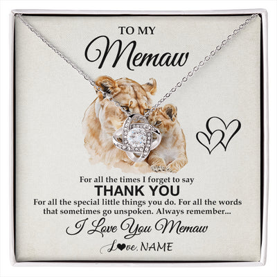 Love Knot Necklace 14K White Gold Finish | 1 | Personalized To My Memaw Necklace From Granddaughter Thank You Lion Memaw Gift For Mothers Day Birthday Gift Christmas For Memaw Gift Box Message Card | siriusteestore