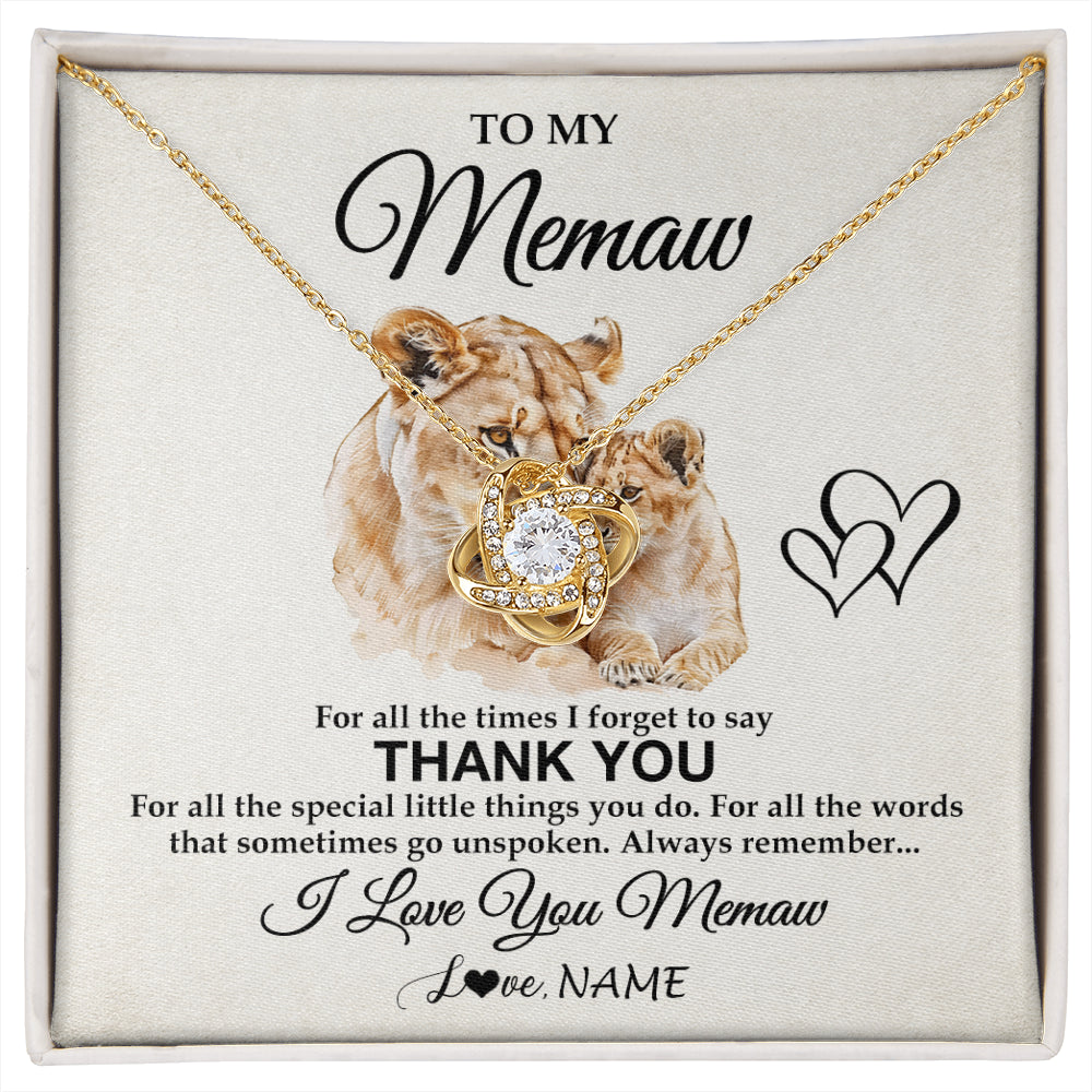 Love Knot Necklace 18K Yellow Gold Finish | 1 | Personalized To My Memaw Necklace From Granddaughter Thank You Lion Memaw Gift For Mothers Day Birthday Gift Christmas For Memaw Gift Box Message Card | siriusteestore