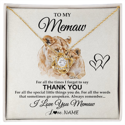 Love Knot Necklace 18K Yellow Gold Finish | 1 | Personalized To My Memaw Necklace From Granddaughter Thank You Lion Memaw Gift For Mothers Day Birthday Gift Christmas For Memaw Gift Box Message Card | siriusteestore