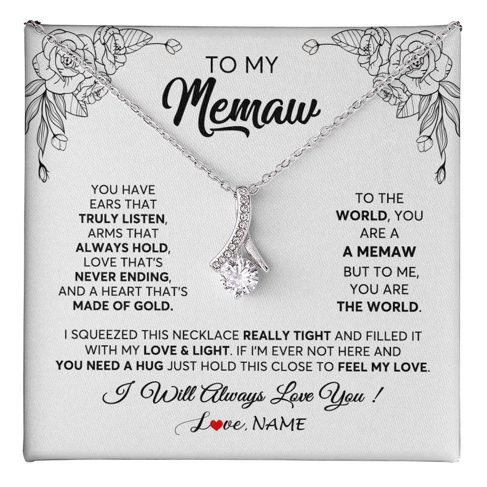Alluring Beauty Necklace 14K White Gold Finish | 1 | Personalized To My Memaw Necklace From Grandkids Granddaughter Hold This Close Feel My Love Memaw Birthday Mothers Day Jewelry Customized Gift Box Message Card | siriusteestore