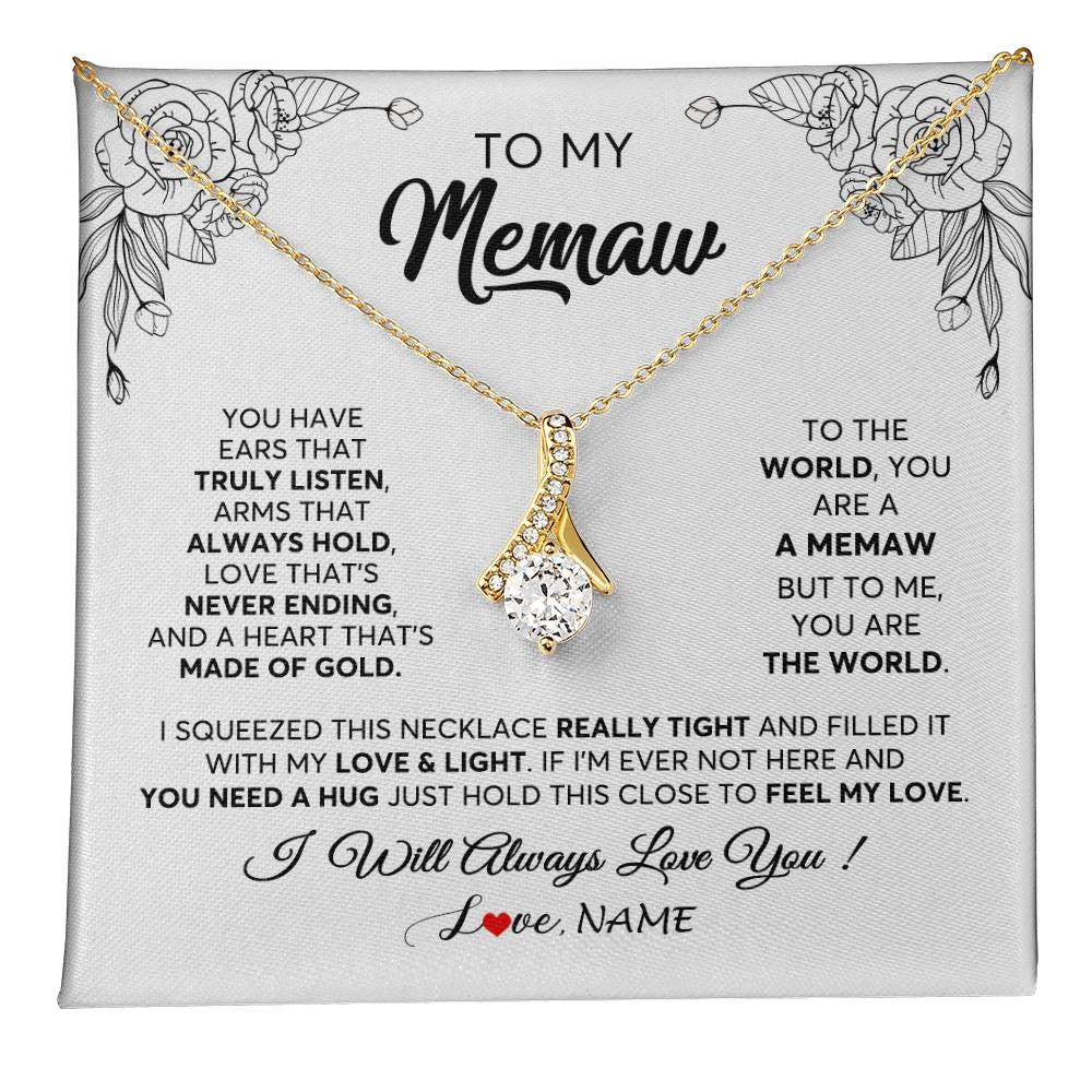 Alluring Beauty Necklace 18K Yellow Gold Finish | 1 | Personalized To My Memaw Necklace From Grandkids Granddaughter Hold This Close Feel My Love Memaw Birthday Mothers Day Jewelry Customized Gift Box Message Card | siriusteestore