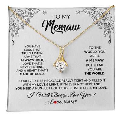 Alluring Beauty Necklace 18K Yellow Gold Finish | 1 | Personalized To My Memaw Necklace From Grandkids Granddaughter Hold This Close Feel My Love Memaw Birthday Mothers Day Jewelry Customized Gift Box Message Card | siriusteestore
