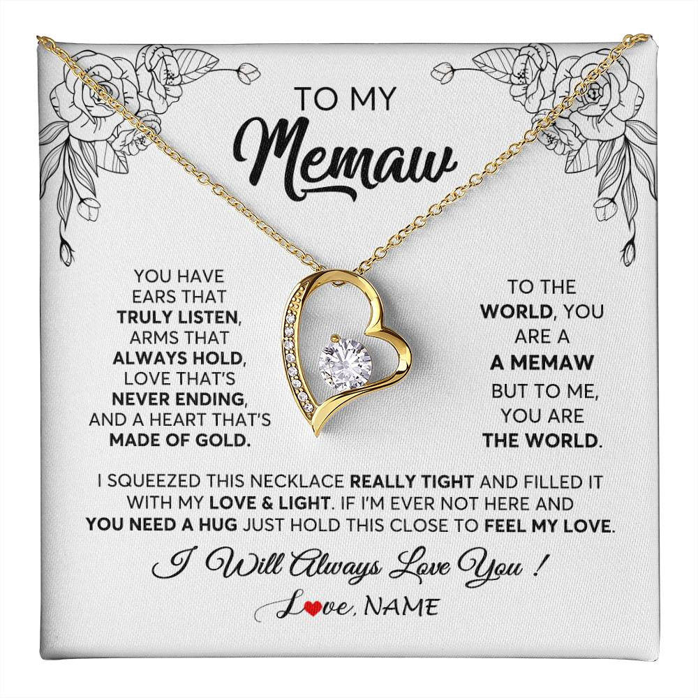 Forever Love Necklace 18K Yellow Gold Finish | 1 | Personalized To My Memaw Necklace From Grandkids Granddaughter Hold This Close Feel My Love Memaw Birthday Mothers Day Jewelry Customized Gift Box Message Card | siriusteestore
