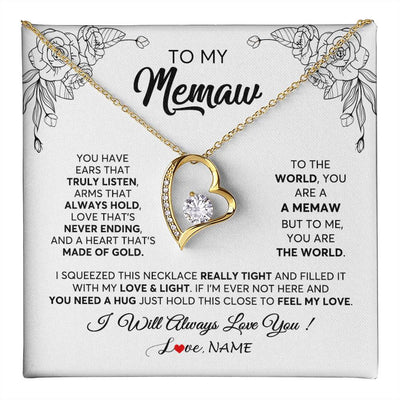 Forever Love Necklace 18K Yellow Gold Finish | 1 | Personalized To My Memaw Necklace From Grandkids Granddaughter Hold This Close Feel My Love Memaw Birthday Mothers Day Jewelry Customized Gift Box Message Card | siriusteestore