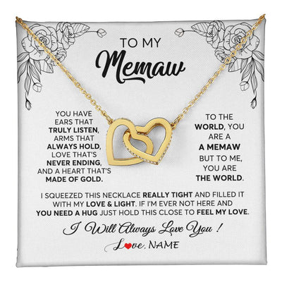 Interlocking Hearts Necklace 18K Yellow Gold Finish | 1 | Personalized To My Memaw Necklace From Grandkids Granddaughter Hold This Close Feel My Love Memaw Birthday Mothers Day Jewelry Customized Gift Box Message Card | siriusteestore