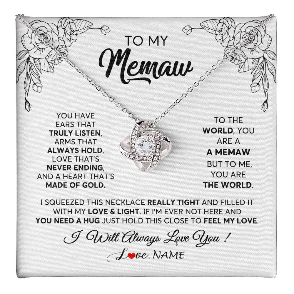 Love Knot Necklace 14K White Gold Finish | 1 | Personalized To My Memaw Necklace From Grandkids Granddaughter Hold This Close Feel My Love Memaw Birthday Mothers Day Jewelry Customized Gift Box Message Card | siriusteestore