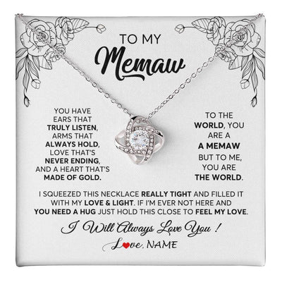 Love Knot Necklace 14K White Gold Finish | 1 | Personalized To My Memaw Necklace From Grandkids Granddaughter Hold This Close Feel My Love Memaw Birthday Mothers Day Jewelry Customized Gift Box Message Card | siriusteestore