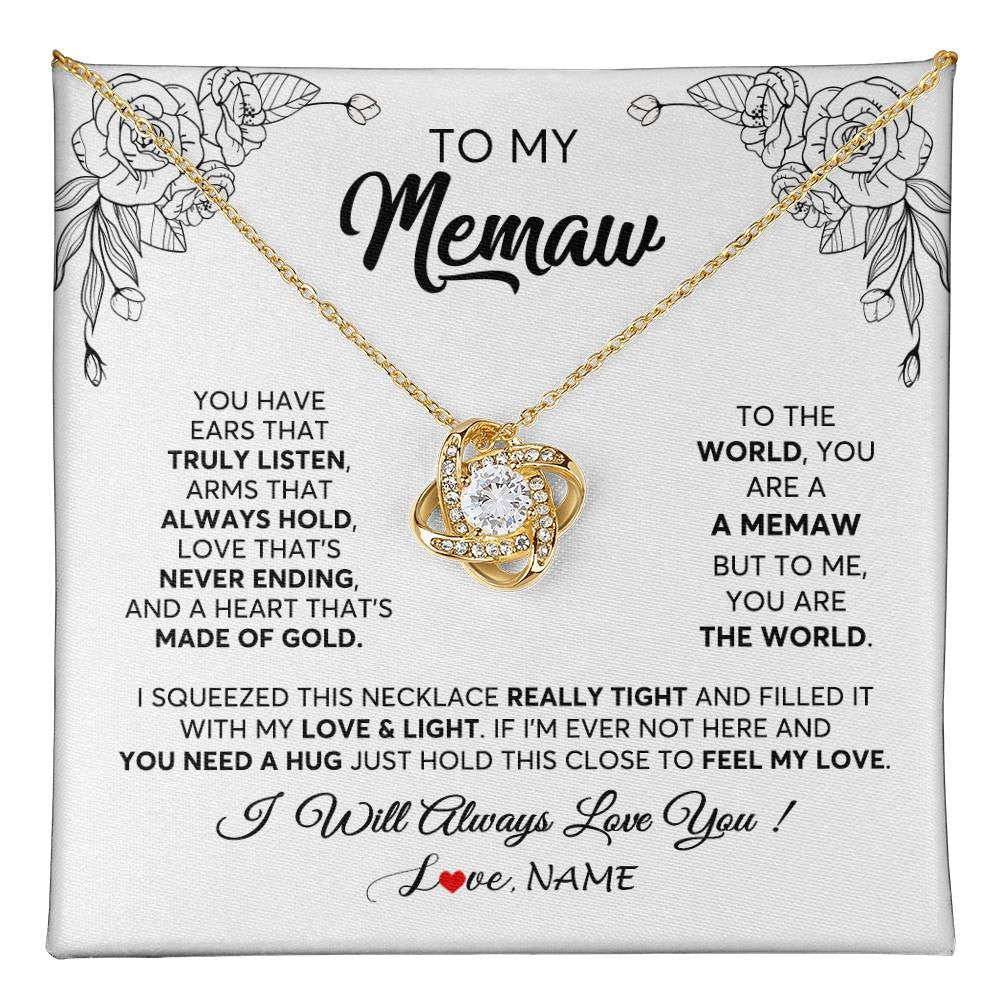 Love Knot Necklace 18K Yellow Gold Finish | 1 | Personalized To My Memaw Necklace From Grandkids Granddaughter Hold This Close Feel My Love Memaw Birthday Mothers Day Jewelry Customized Gift Box Message Card | siriusteestore