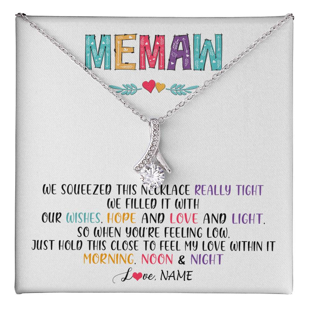 Alluring Beauty Necklace 14K White Gold Finish | 1 | Personalized To My Memaw Necklace From Grandkids Granddaughter We Squeezed This Necklace Memaw Birthday Mothers Day Jewelry Customized Gift Box Message Card | siriusteestore