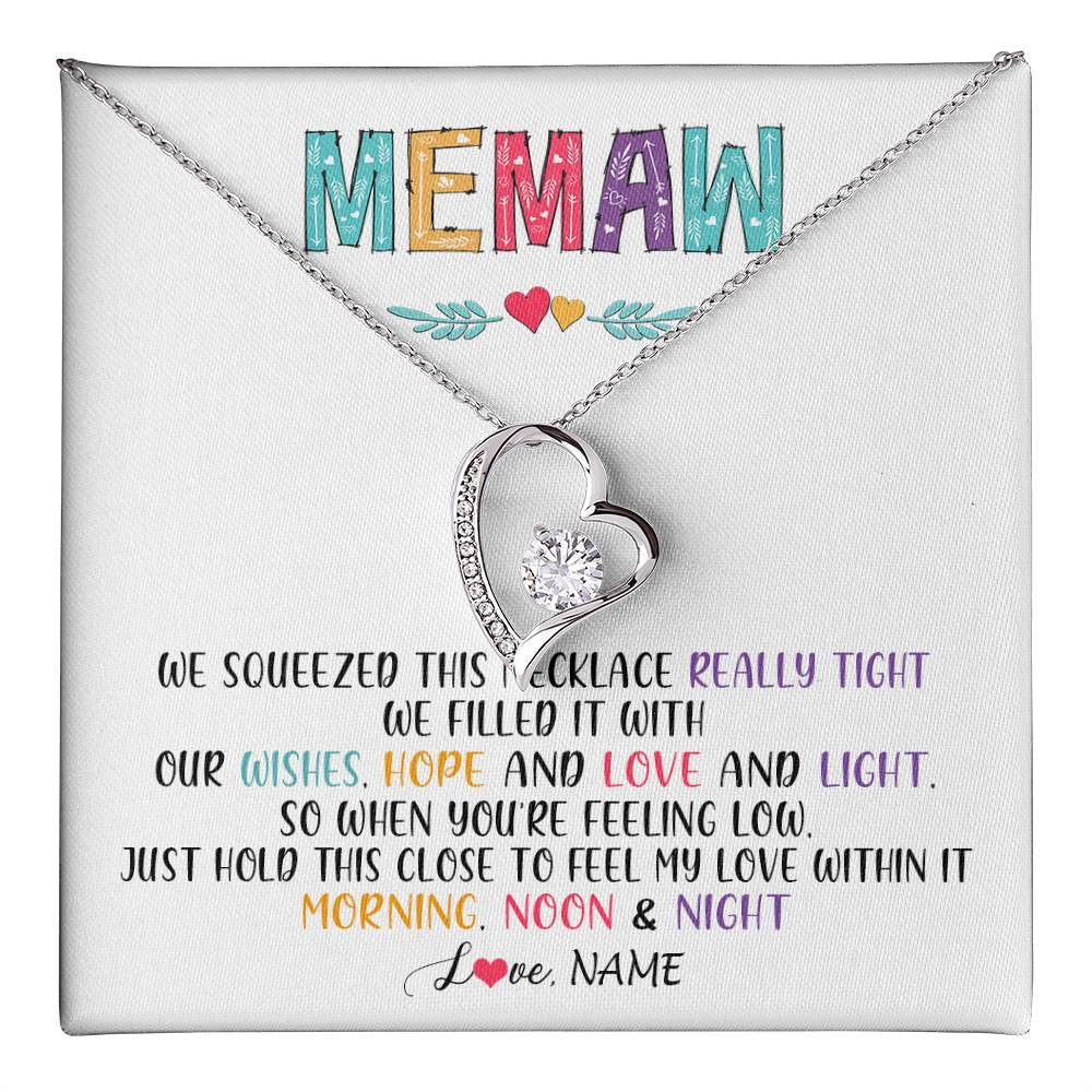 Forever Love Necklace 14K White Gold Finish | 1 | Personalized To My Memaw Necklace From Grandkids Granddaughter We Squeezed This Necklace Memaw Birthday Mothers Day Jewelry Customized Gift Box Message Card | siriusteestore