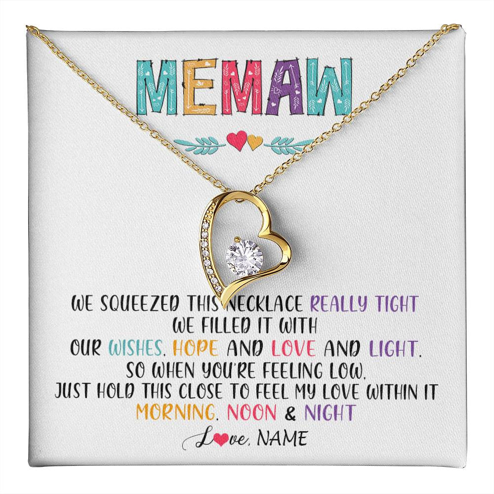 Forever Love Necklace 18K Yellow Gold Finish | 1 | Personalized To My Memaw Necklace From Grandkids Granddaughter We Squeezed This Necklace Memaw Birthday Mothers Day Jewelry Customized Gift Box Message Card | siriusteestore